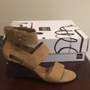 Brand New, In Box Tan Zipper Back Low Wedge - Sz 7